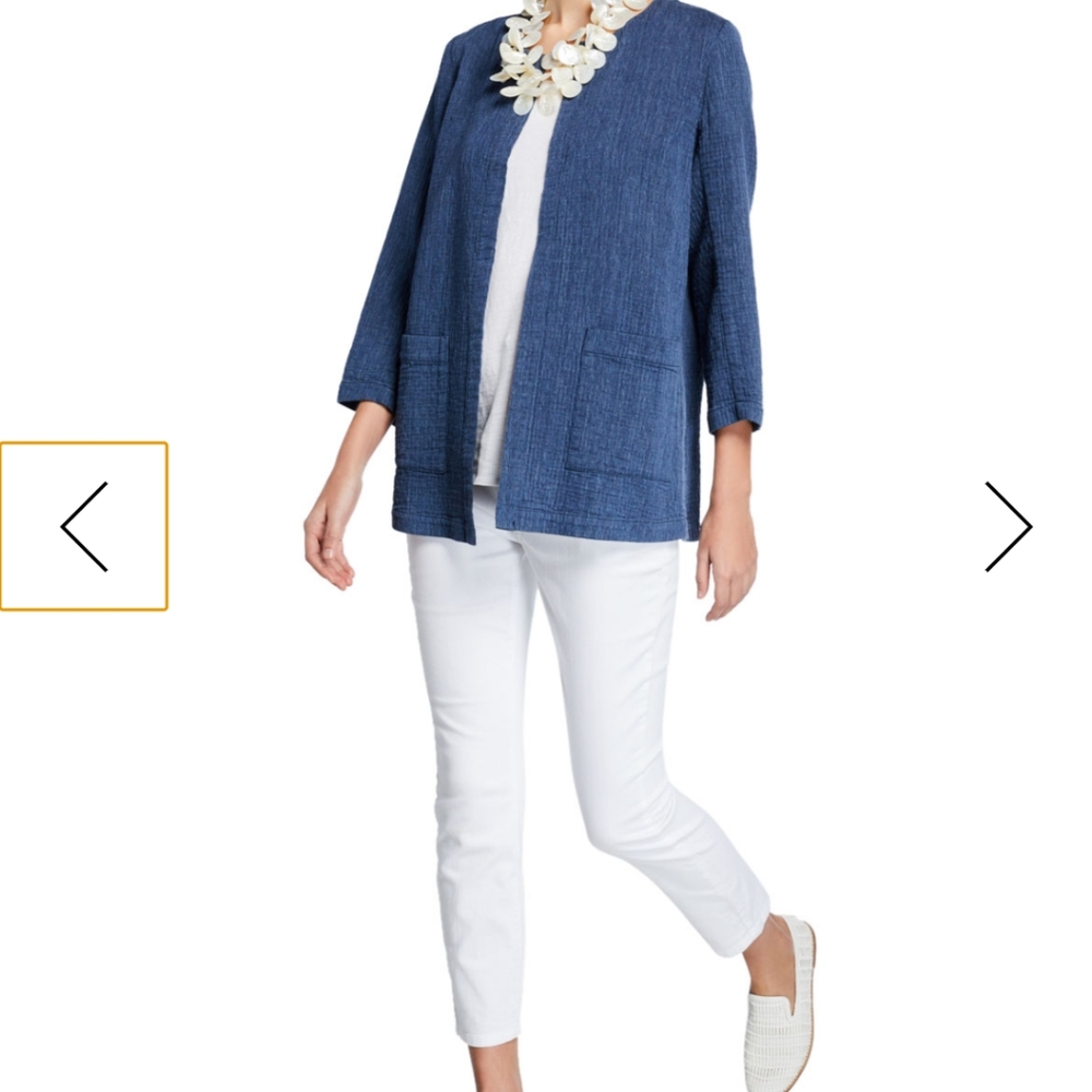 Eileen Fisher denim organic cotton linen jacket